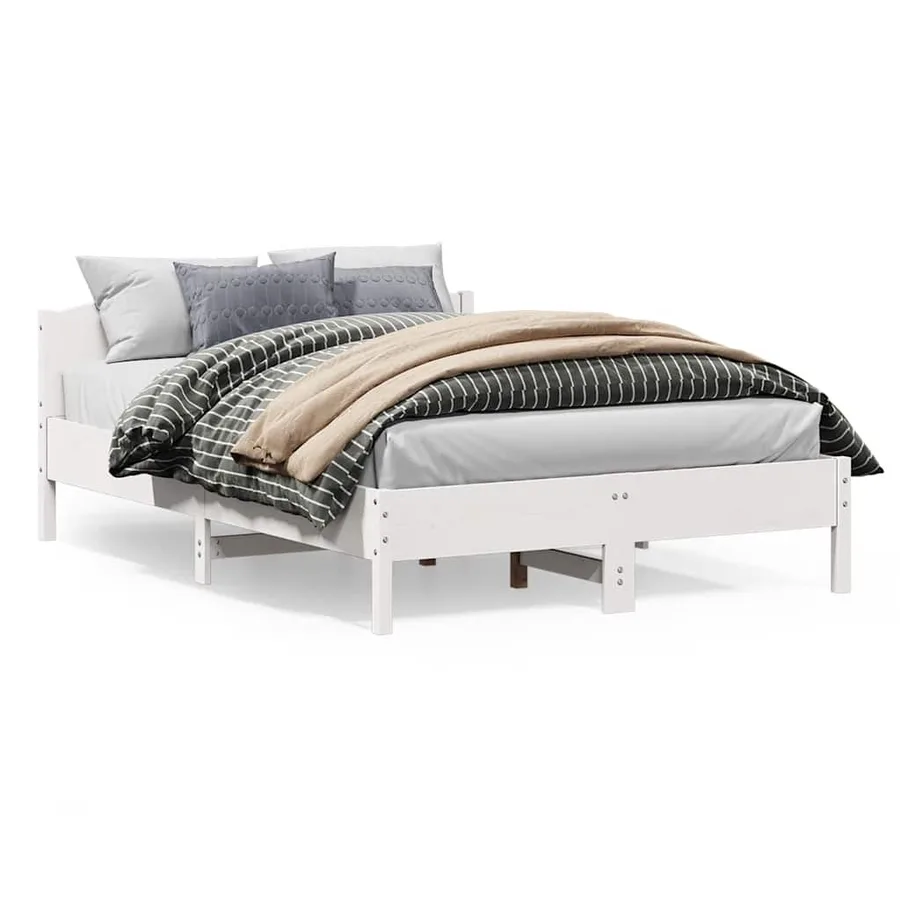 Cadre de lit sans matelas blanc 150x200 cm bois de pin massif - 2