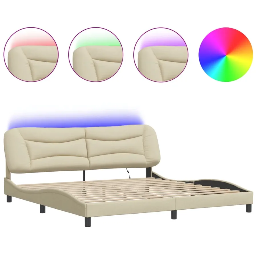 Cadre de lit avec LED sans matelas Hvar crème 200x200 cm tissu - 2