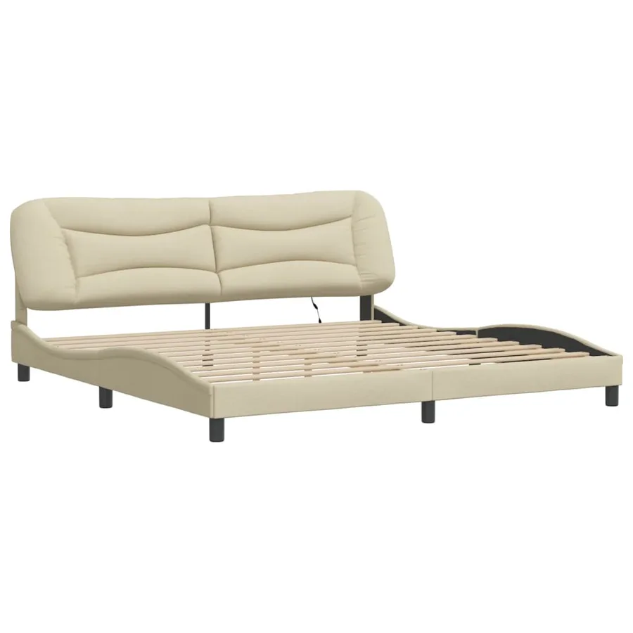 Cadre de lit avec LED sans matelas Hvar crème 200x200 cm tissu - 3