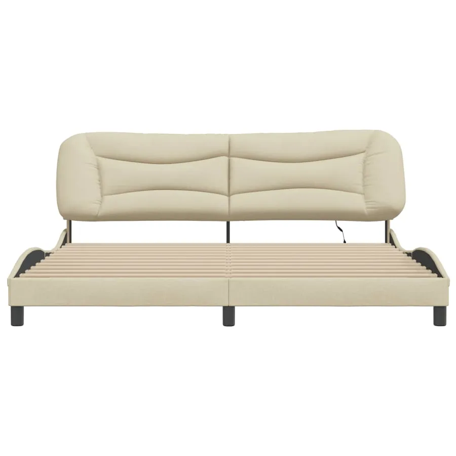 Cadre de lit avec LED sans matelas Hvar crème 200x200 cm tissu - 6