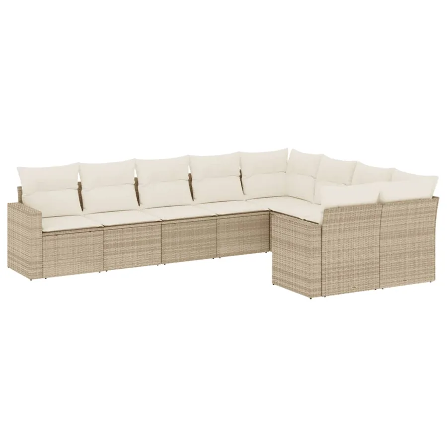 Salon de jardin avec coussins 9 pcs beige résine tressée - 2