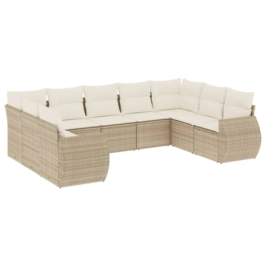 Salon de jardin avec coussins 9 pcs beige résine tressée - 2