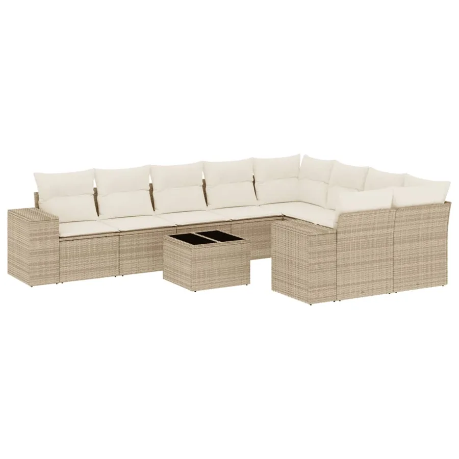 Salon de jardin avec coussins 10 pcs beige résine tressée - 2