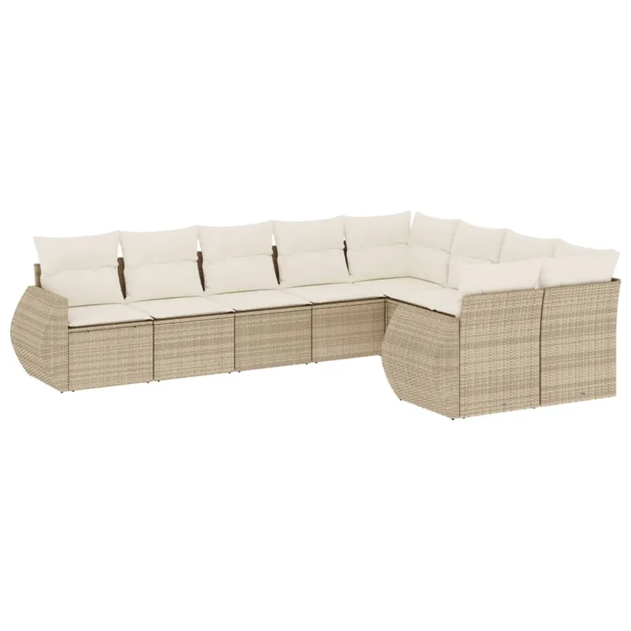 Salon de jardin avec coussins 9 pcs beige résine tressée - 2