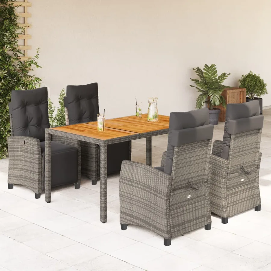 Ensemble à manger de jardin 5 pcs coussins gris résine tressée