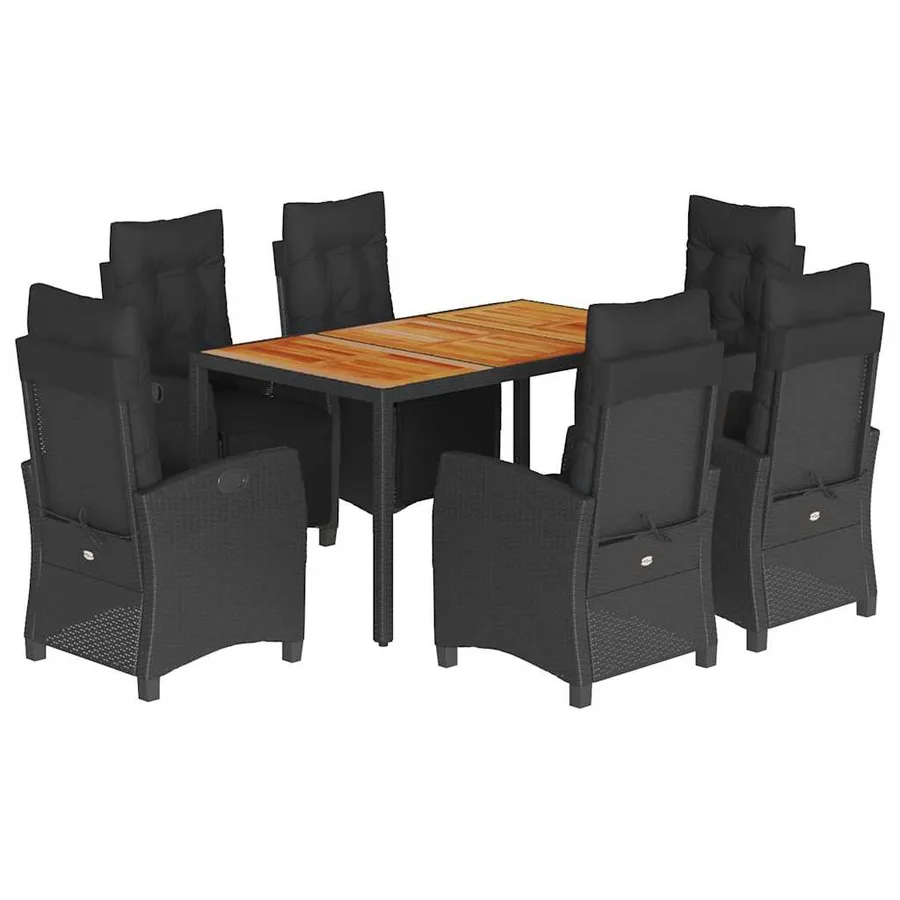 Ensemble à manger de jardin coussins 7pcs Noir Résine tressée - 2