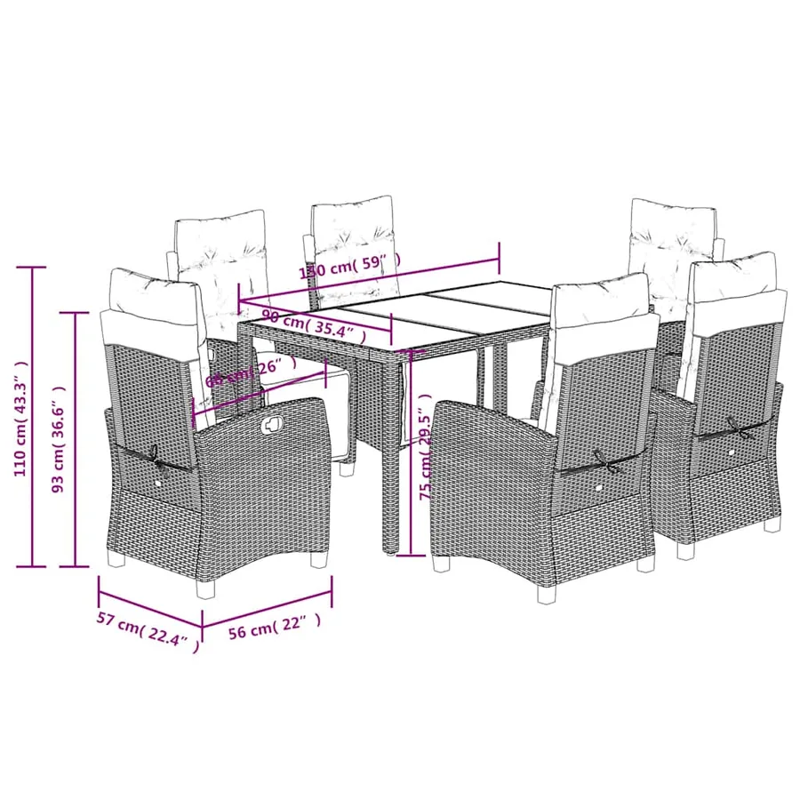 Ensemble à manger de jardin coussins 7pcs Noir Résine tressée - 9