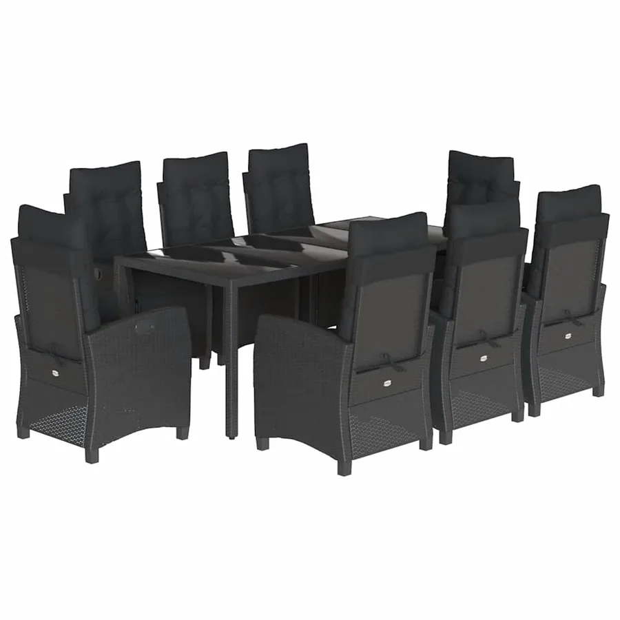 Ensemble à manger de jardin 9pcs coussins noir résine tressée - 2