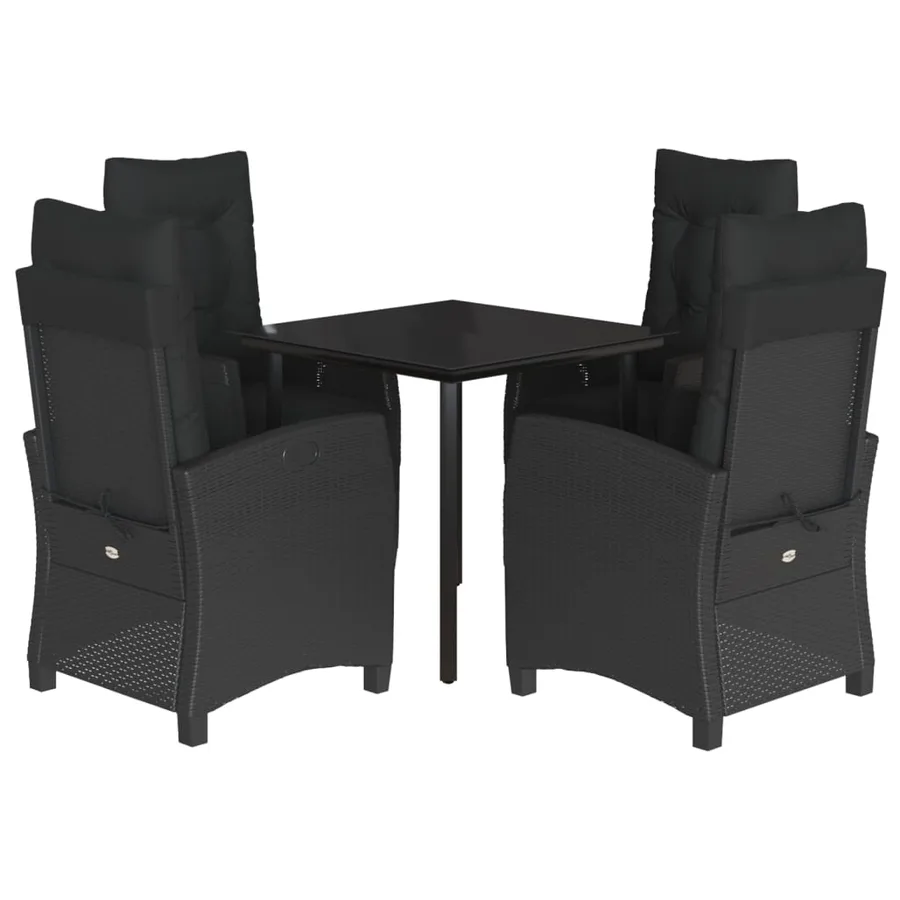 Ensemble à manger de jardin coussins 5pcs Noir Résine tressée - 2