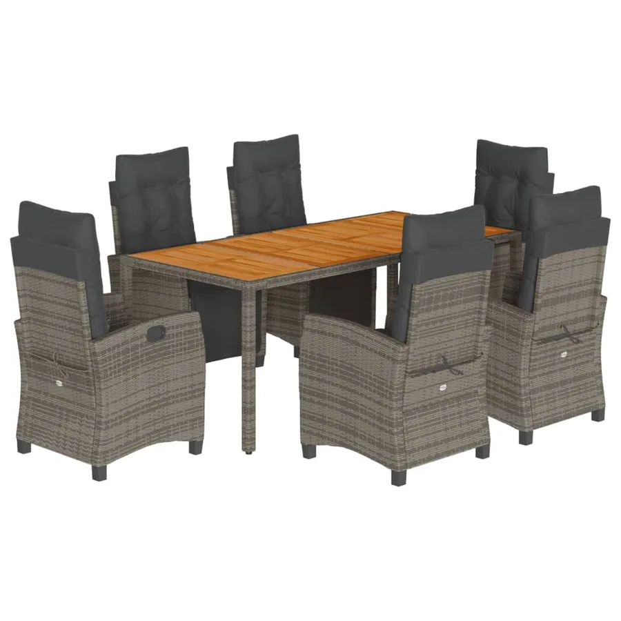 Ensemble à manger de jardin et coussins 7 pcs gris rotin - 2