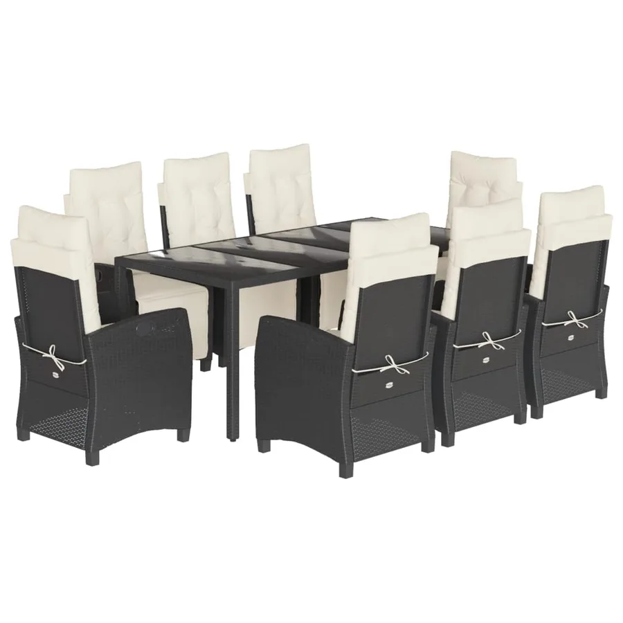 Ensemble à manger de jardin 9pcs coussins noir résine tressée - 2