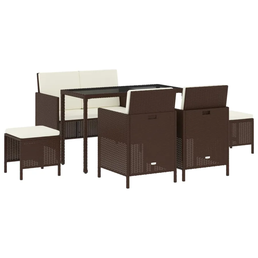 Ensemble à manger de jardin et coussins 6 pcs marron rotin - 2