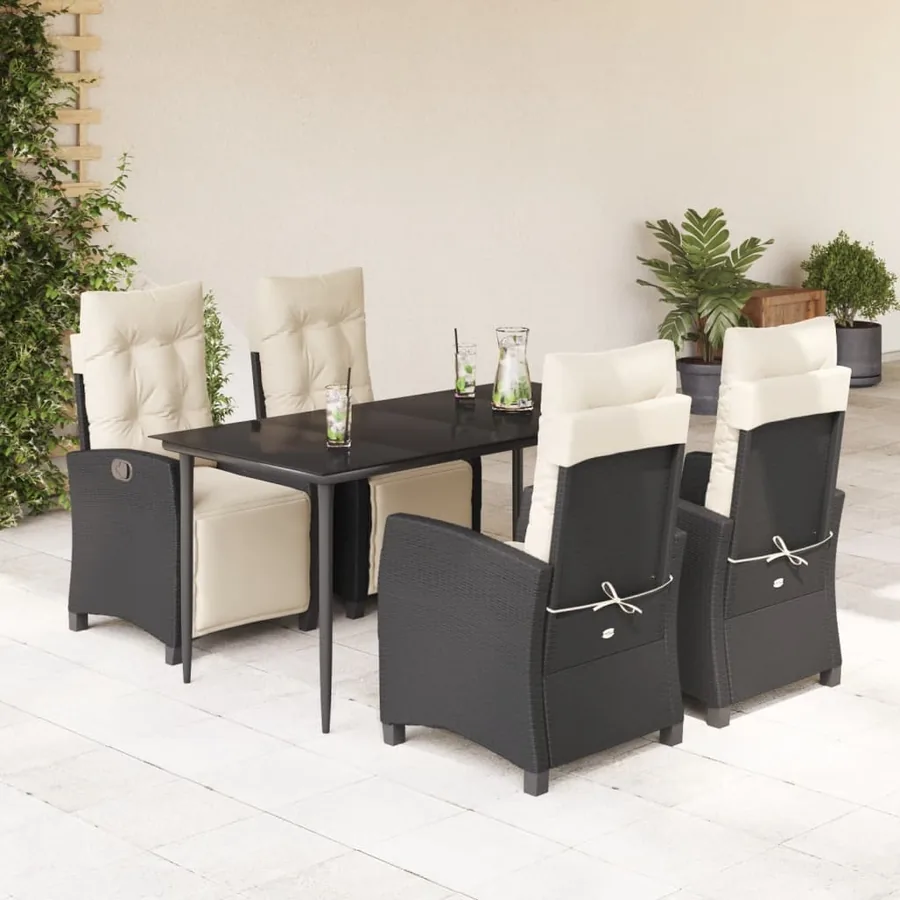 Ensemble à manger de jardin coussins 5pcs Noir Résine tressée