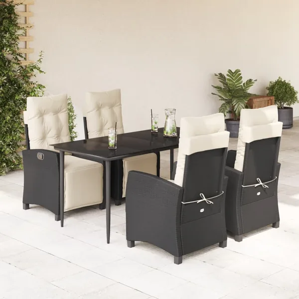 Ensemble à manger de jardin coussins 5pcs Noir Résine tressée