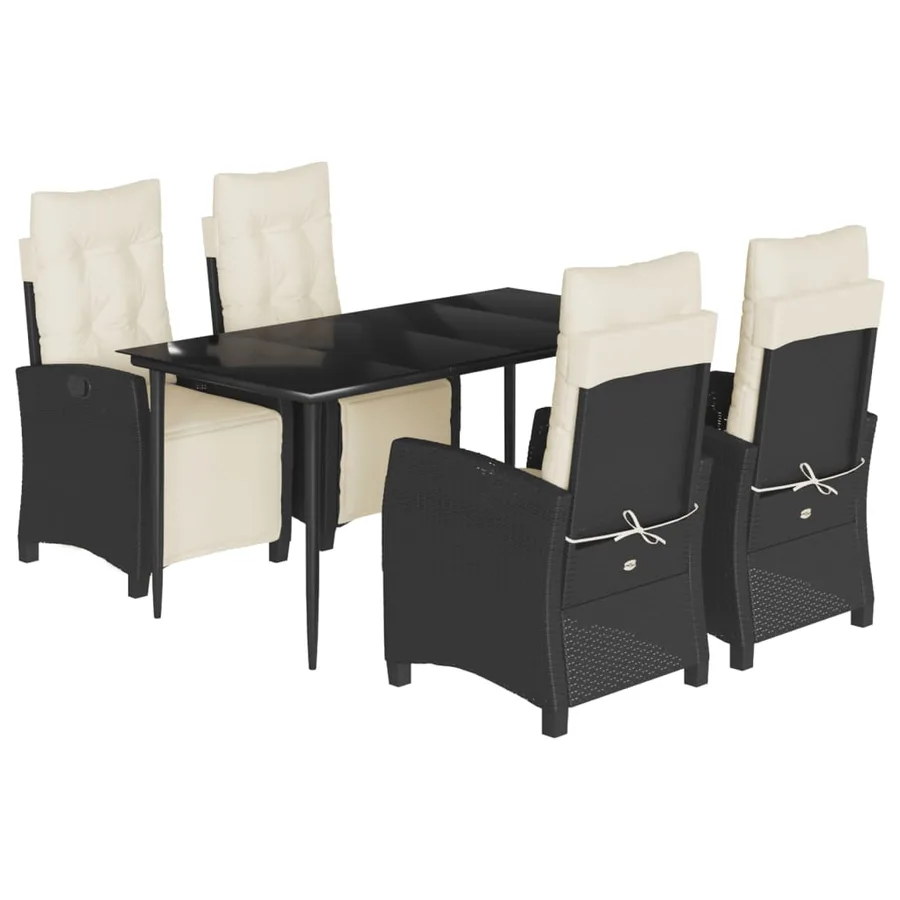 Ensemble à manger de jardin coussins 5pcs Noir Résine tressée - 2