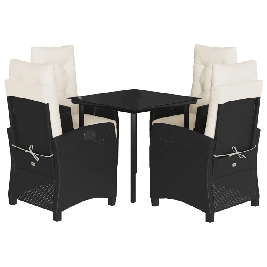 Ensemble à manger de jardin coussins 5pcs Noir Résine tressée - 2