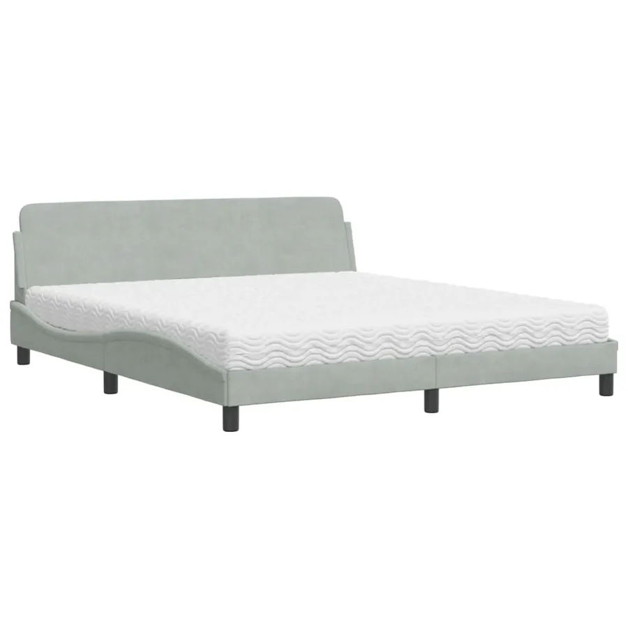 Lit avec matelas Dover gris clair 180x200 cm velours - 2