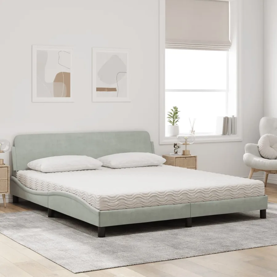 Lit avec matelas Dover gris clair 180x200 cm velours - 3