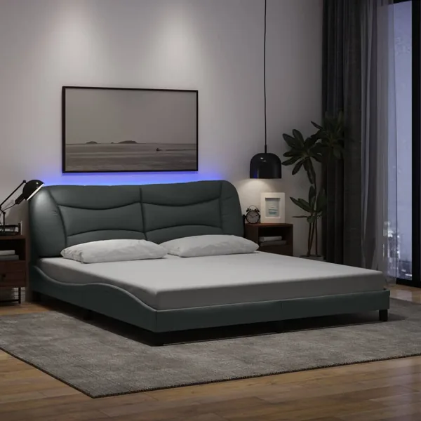 Cadre de lit avec LED sans matelas Hvar gris clair 180x200 cm tissu