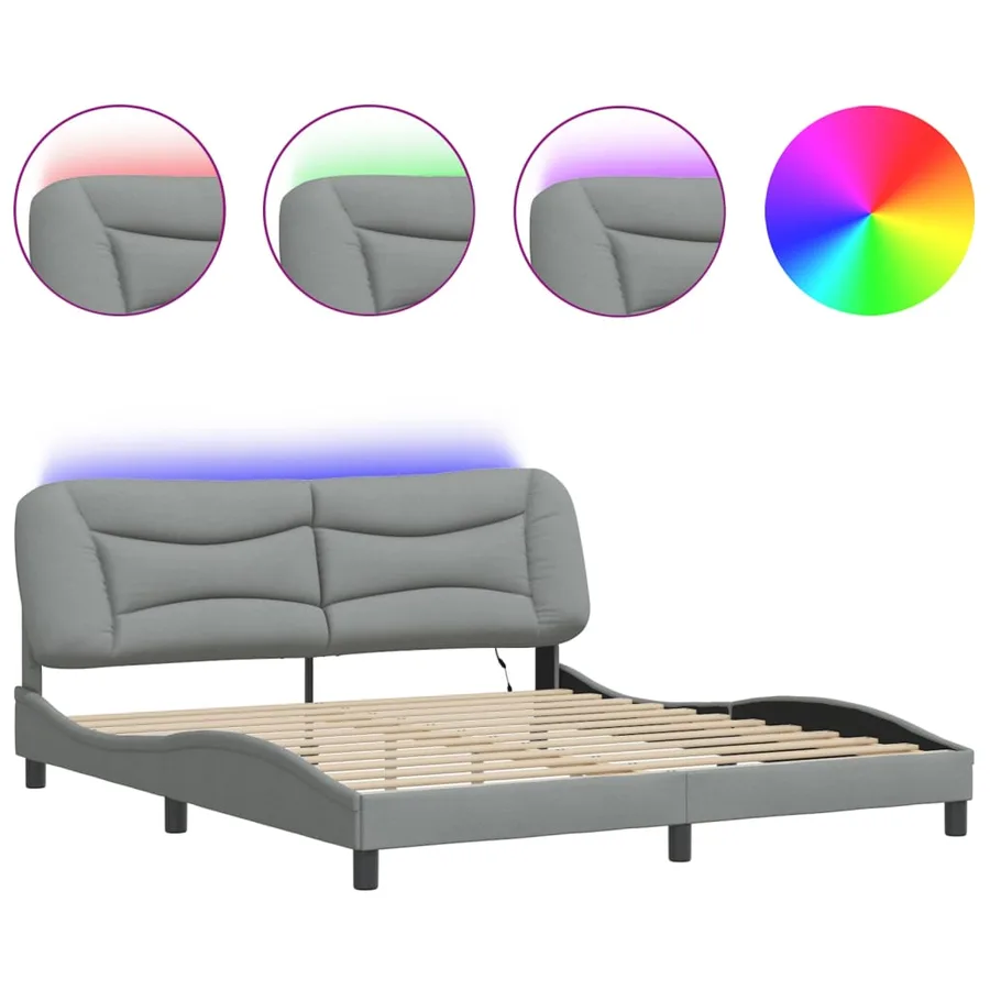 Cadre de lit avec LED sans matelas Hvar gris clair 180x200 cm tissu - 2