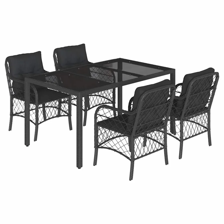 Ensemble à manger de jardin coussins 5pcs Noir Résine tressée - 2