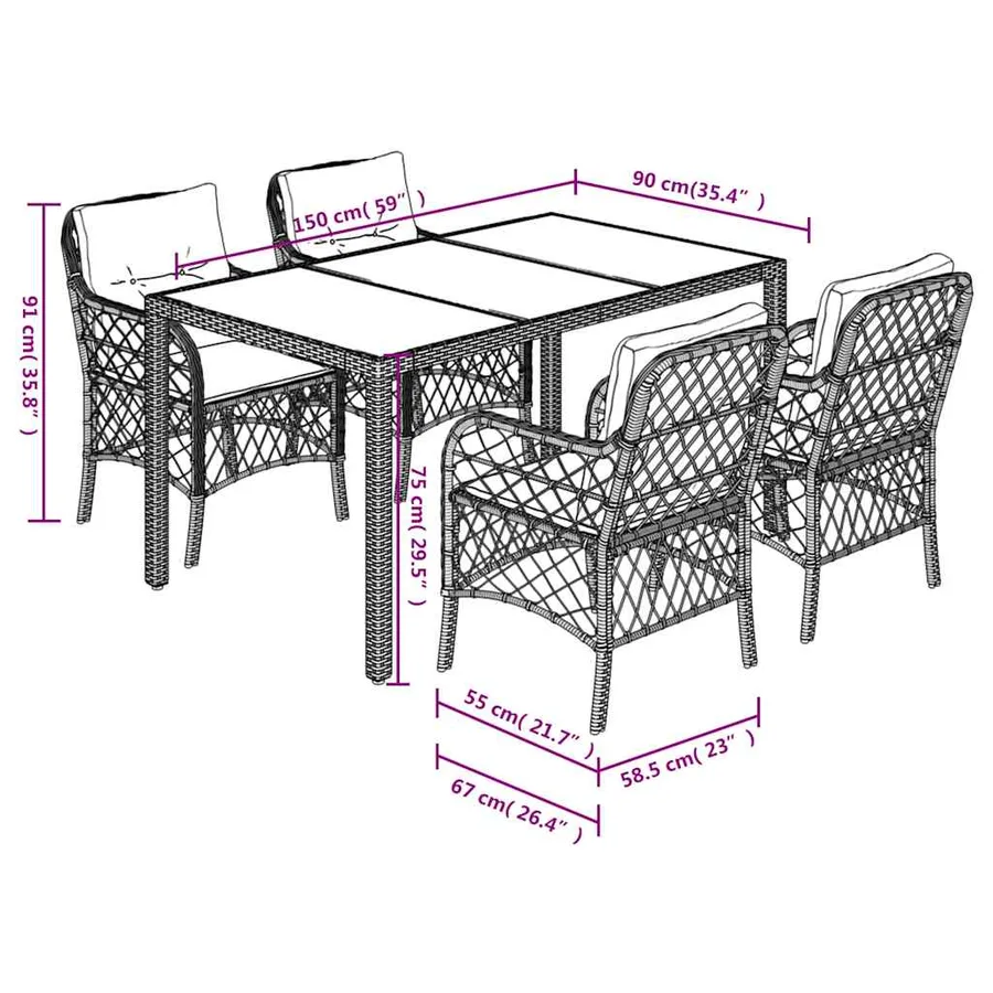 Ensemble à manger de jardin coussins 5pcs Noir Résine tressée - 7