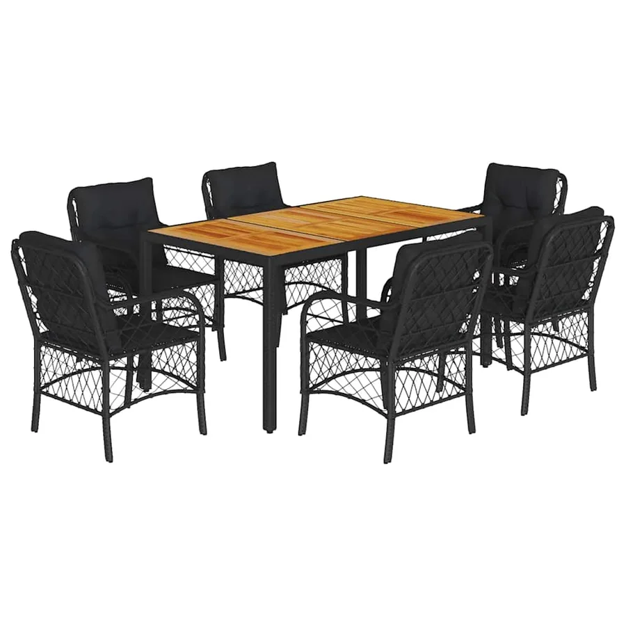 Ensemble à manger de jardin coussins 7pcs Noir Résine tressée - 2