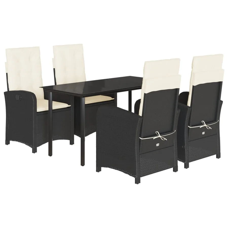 Ensemble à manger de jardin coussins 5pcs Noir Résine tressée - 2
