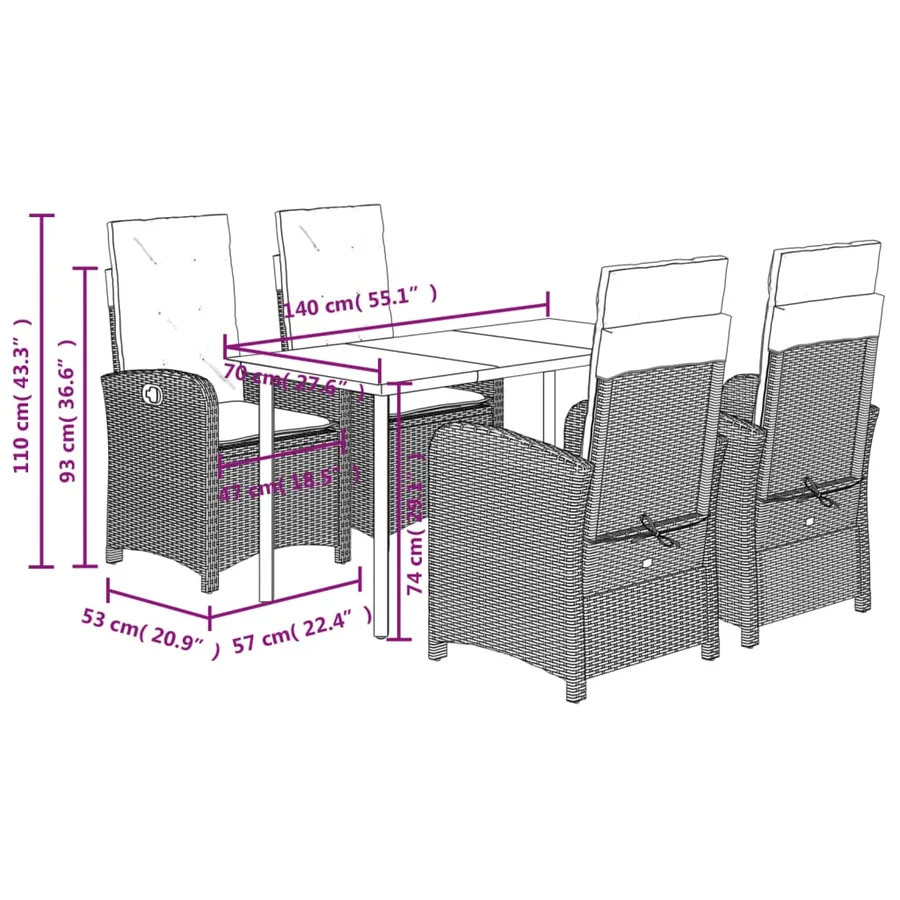 Ensemble à manger de jardin coussins 5pcs Noir Résine tressée - 9