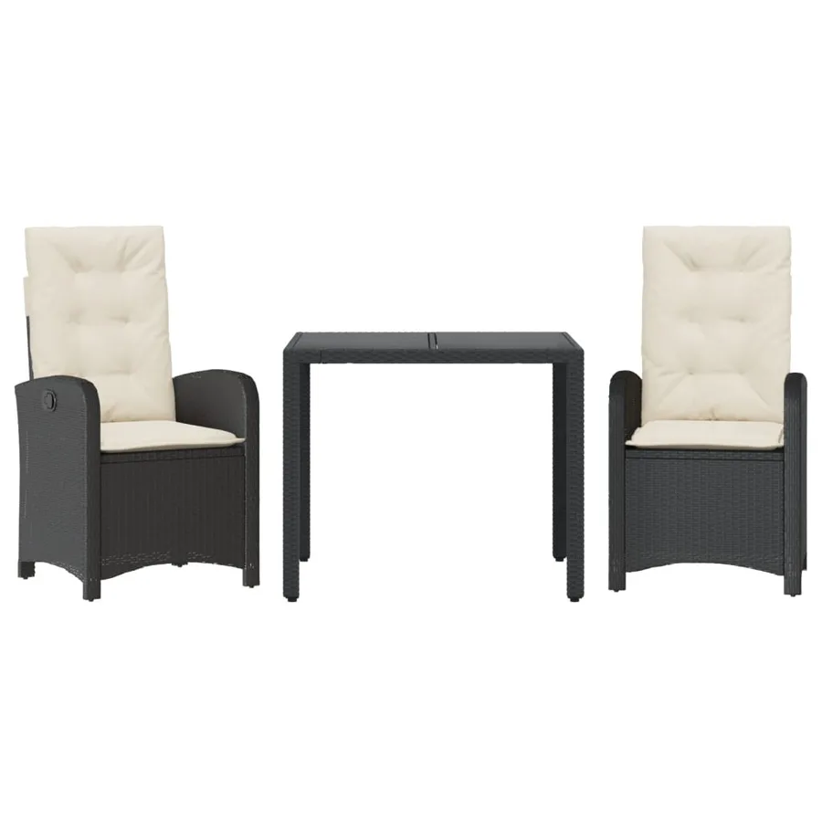 Ensemble à manger de jardin avec coussins 3 pcs Noir - 2