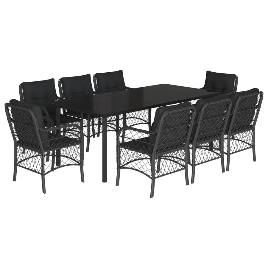 Ensemble à manger de jardin 9pcs coussins noir résine tressée - 2