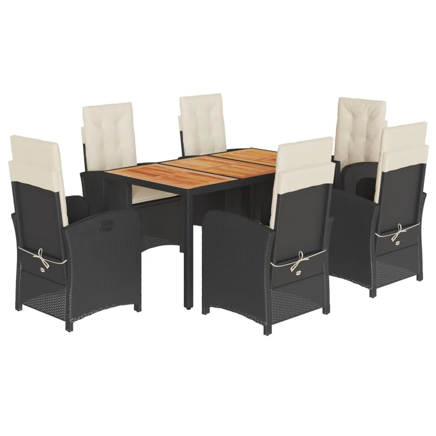 Ensemble à manger de jardin coussins 7pcs Noir Résine tressée - 2