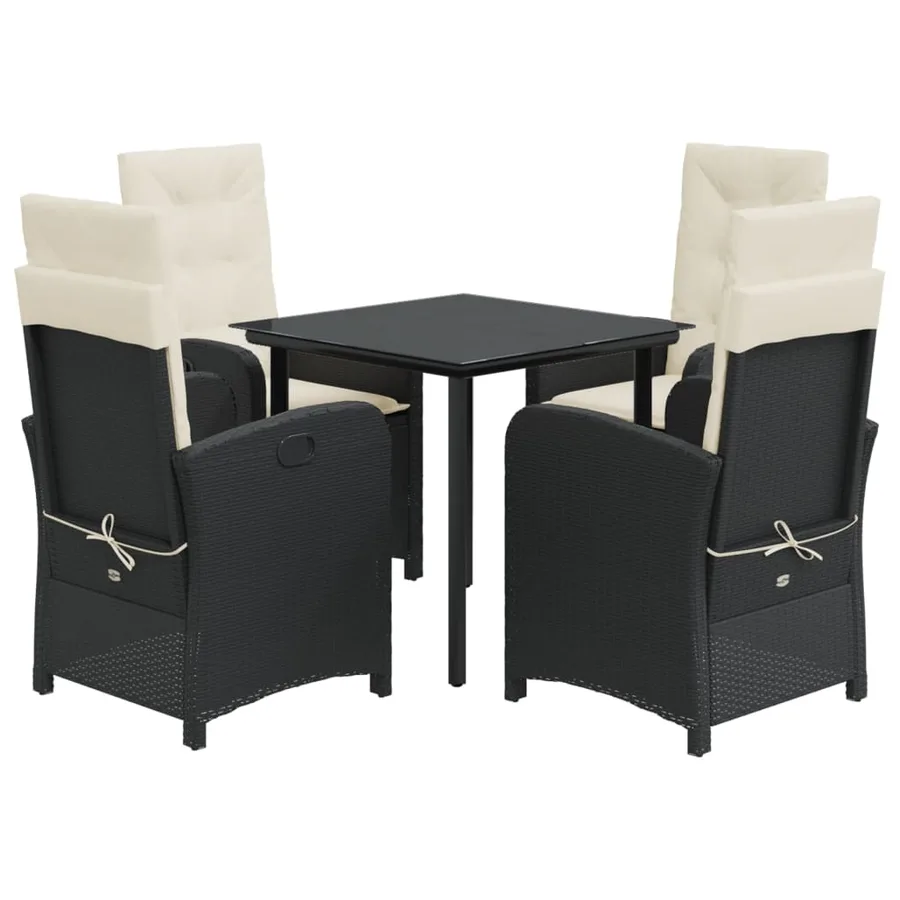 Ensemble à manger de jardin coussins 5pcs Noir Résine tressée - 2