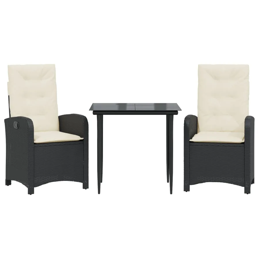 Ensemble à manger de jardin avec coussins 3 pcs Noir - 2