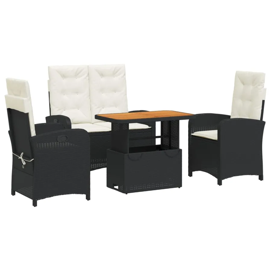 Ensemble à manger de jardin 4 pcs avec coussins noir - 2