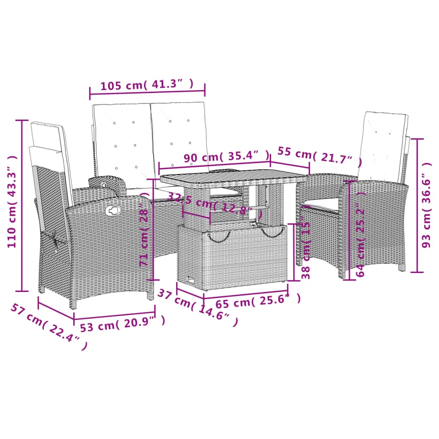 Ensemble à manger de jardin 4 pcs avec coussins noir - 9