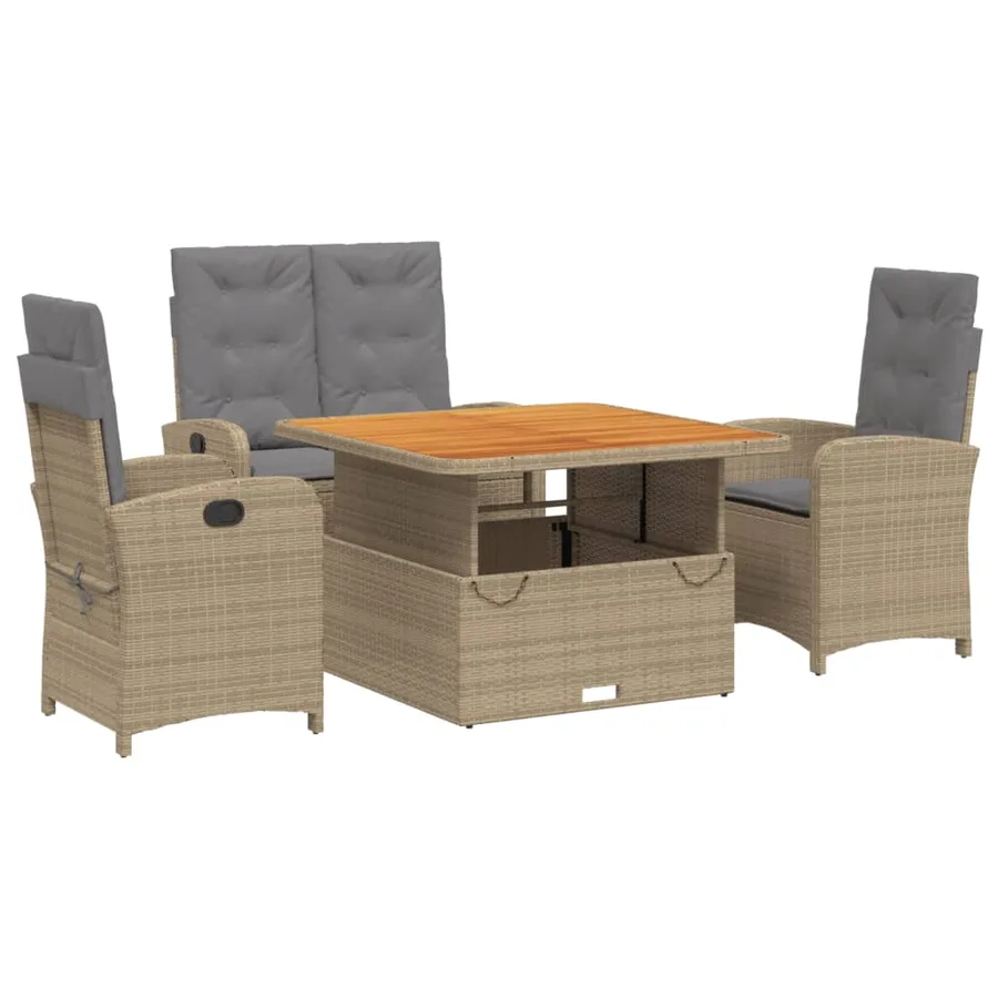 Ensemble à manger de jardin coussins 4 pcs beige résine tressée - 2