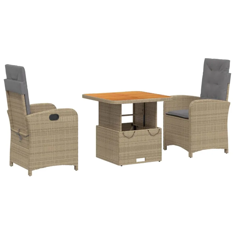 Ensemble à manger de jardin et coussins 3 pcs Beige poly rotin - 2