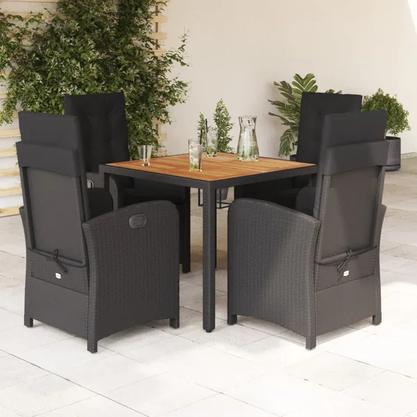 Ensemble à manger de jardin coussins 5pcs Noir Résine tressée