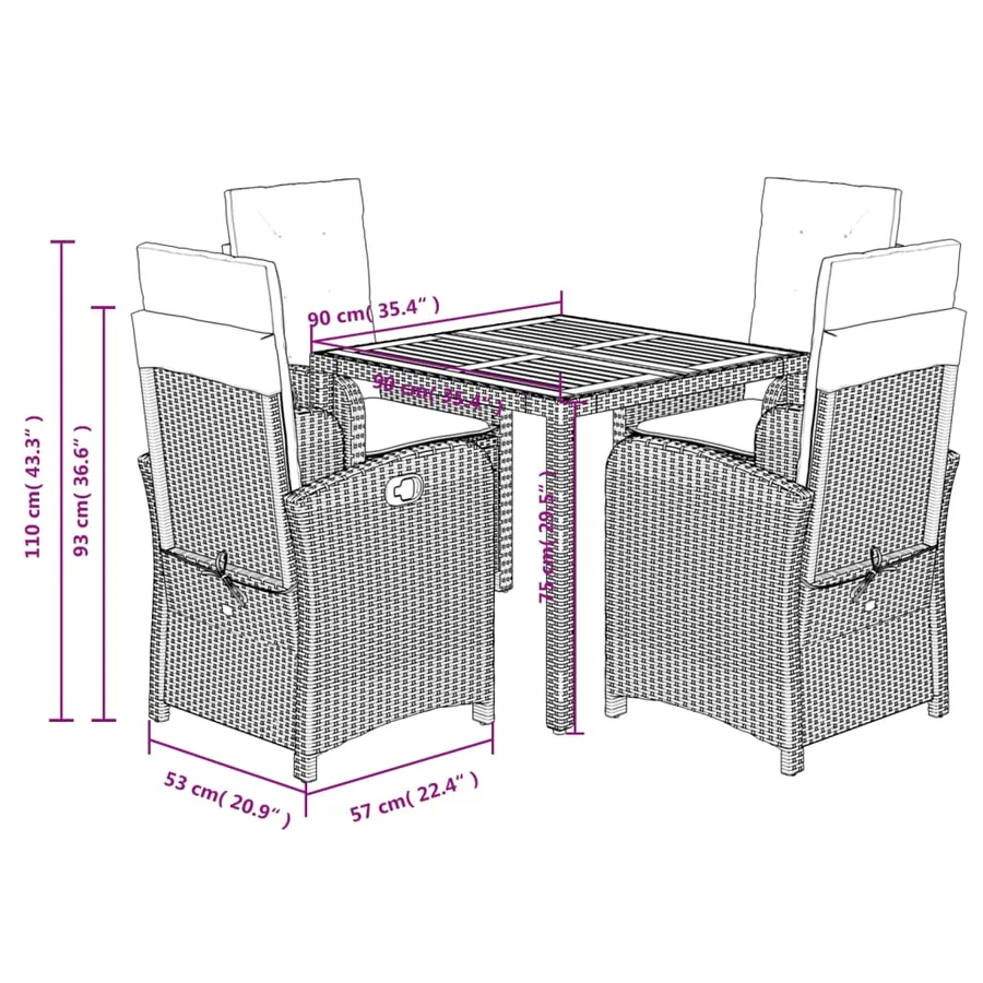 Ensemble à manger de jardin coussins 5pcs Noir Résine tressée - 9