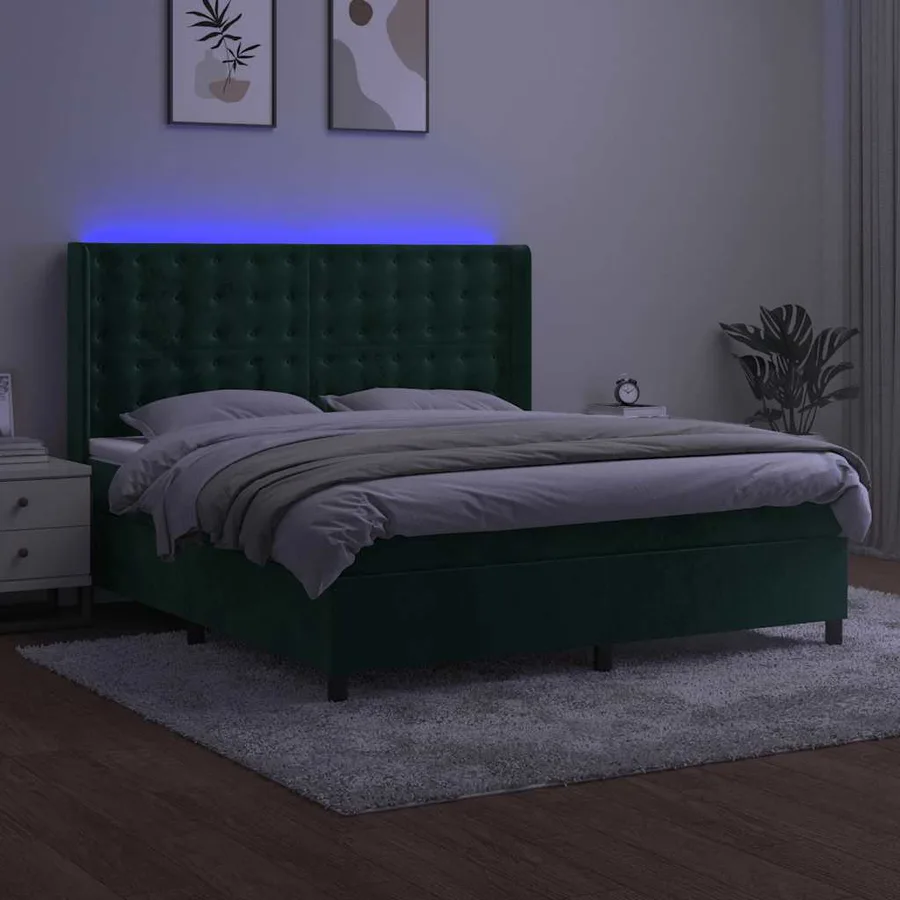 Sommier à lattes de lit matelas et LED Vert foncé 180x200 cm - 3