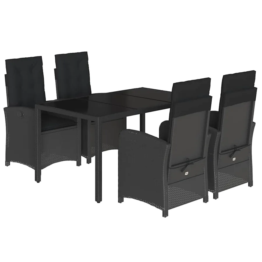 Ensemble à manger de jardin coussins 5pcs Noir Résine tressée - 2