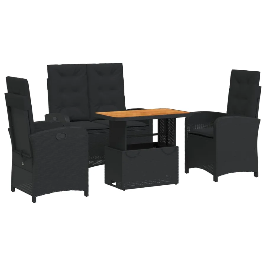 Ensemble à manger de jardin 4 pcs avec coussins noir - 2