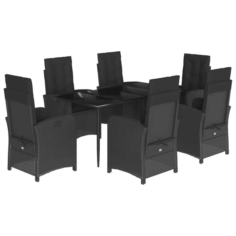 Ensemble à manger de jardin coussins 7pcs Noir Résine tressée - 2