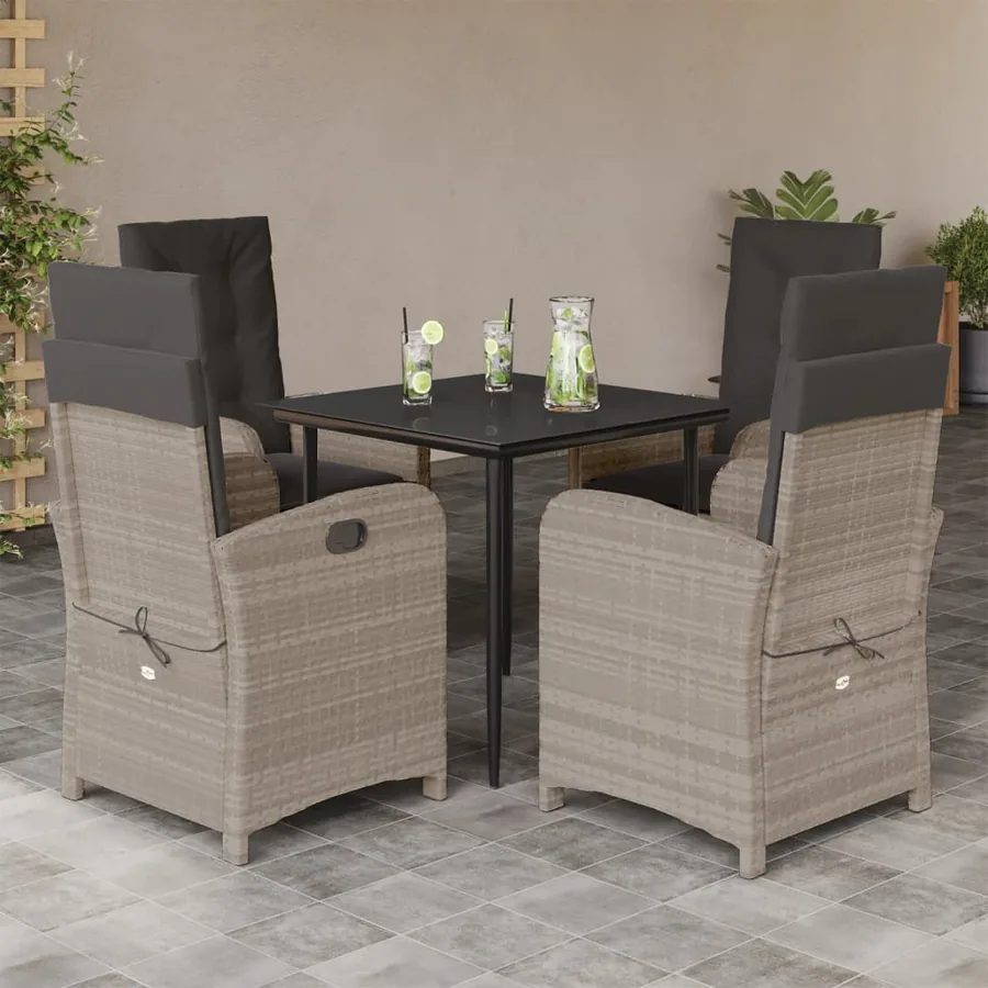 Ensemble à manger de jardin et coussins 5 pcs gris clair rotin