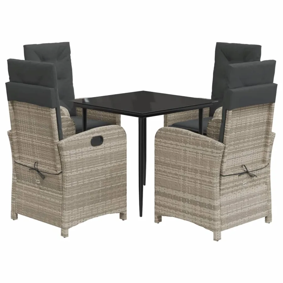 Ensemble à manger de jardin et coussins 5 pcs gris clair rotin - 2