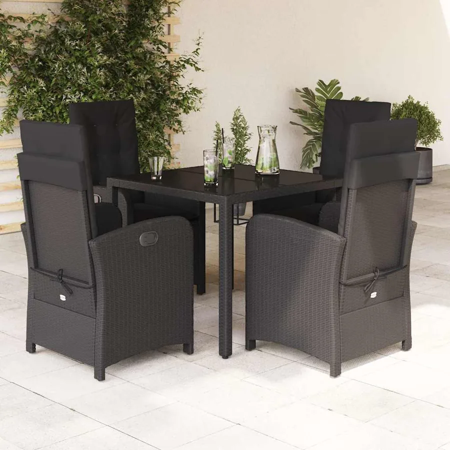 Ensemble à manger de jardin coussins 5pcs Noir Résine tressée