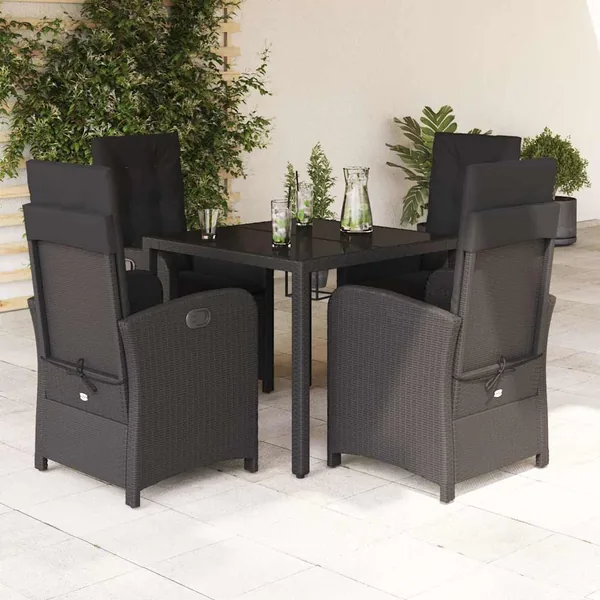 Ensemble à manger de jardin coussins 5pcs Noir Résine tressée