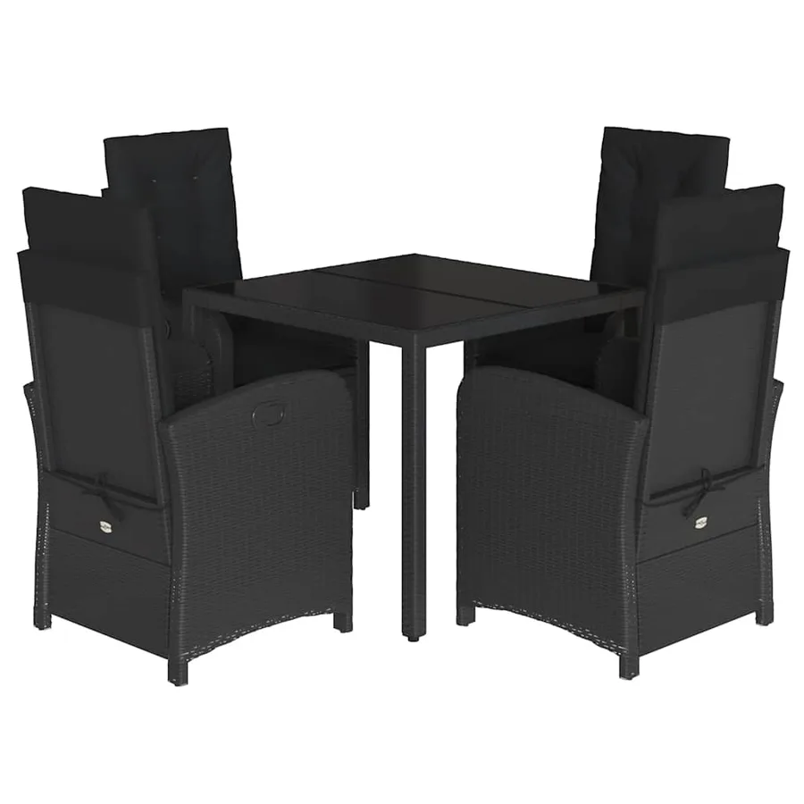 Ensemble à manger de jardin coussins 5pcs Noir Résine tressée - 2