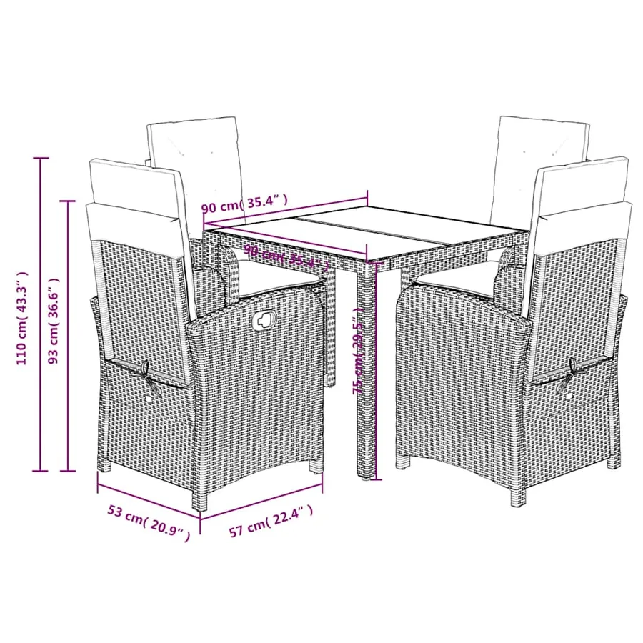 Ensemble à manger de jardin coussins 5pcs Noir Résine tressée - 9
